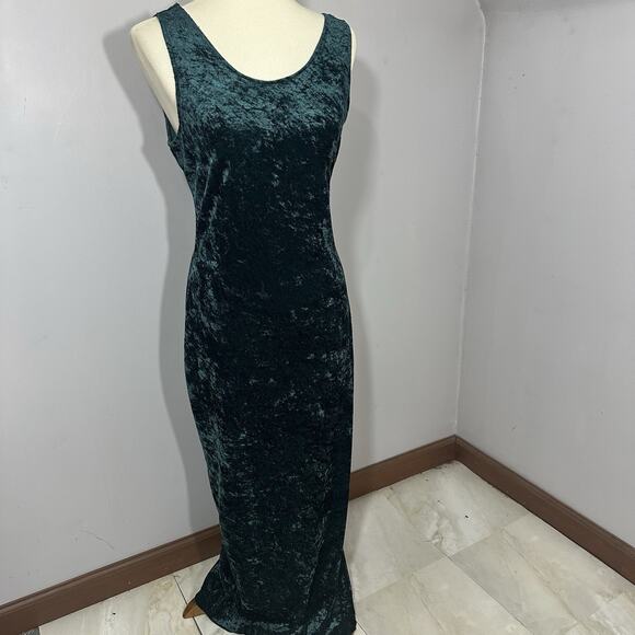 Vintage Y2K Maurices Green Velvet Maxi Dress Large Holiday Whimsigoth Cocktail - Picture 7 of 8